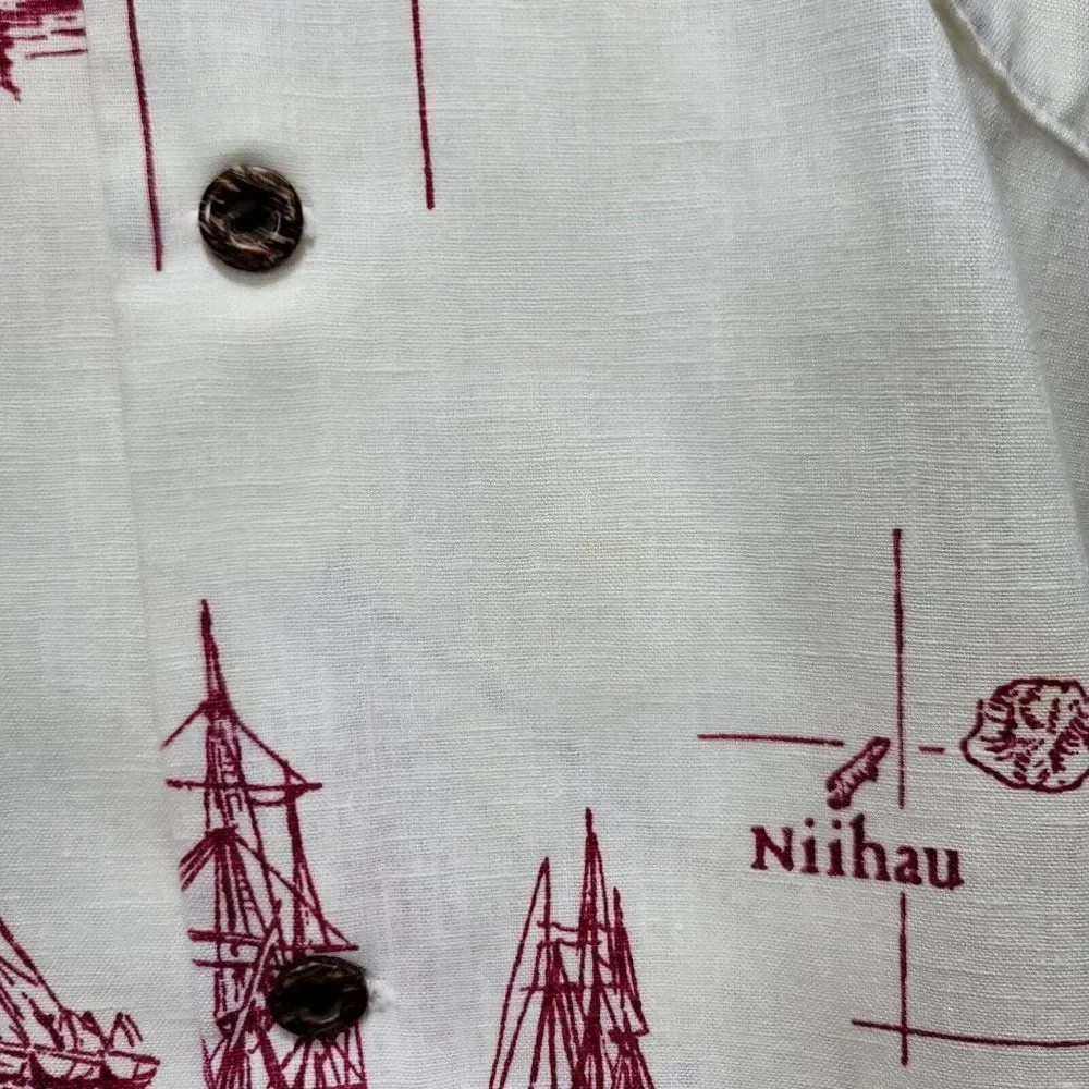 Vintage Napili Hawaiian Islands Map Mens L Aloha Shirt‎ S/S Button Up Nautical